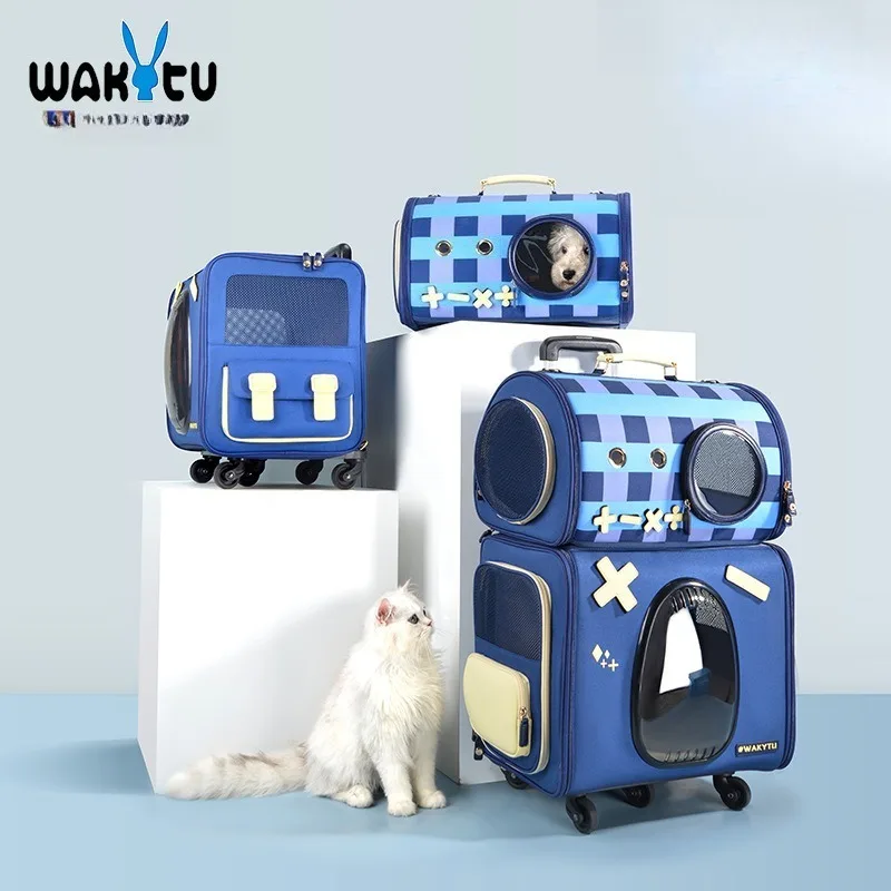 

Wakytu Сумка для кошек с двухслойной ручкой для выхода, универсальный бесшумный роликовый многофункциональный рюкзак большой вместимости для домашних животных