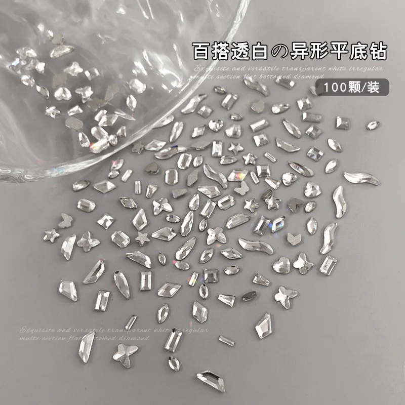 100 Uds. Accesorios de diamantes de imitación para decoración de uñas 3D con parte posterior plana transparente, piezas de joyería artesanal, suministros de decoración de uñas, Material de manicura S