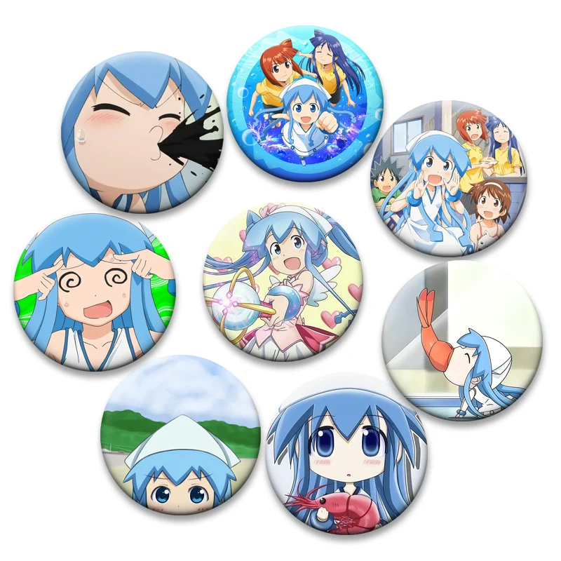 Ika Musume,Chizuru Aizawa Cartoon Badge Cute Anime Girls Lapel Pins Squid Girl Round Brooches for Bag Accessories Jewelry Gift