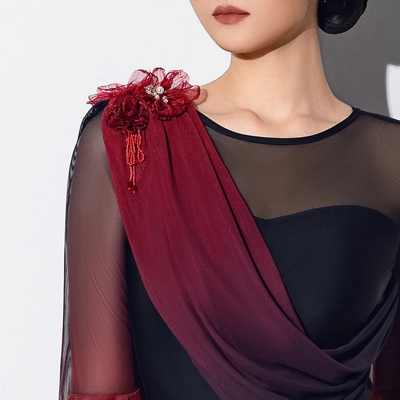 Stroje do tańca nowoczesnego 2025 Walc Kostiumy Gradientowy Garnitur Siateczkowy Top Spódnica Spodnie Sukienka Balowa Strój Treningowy DN21297