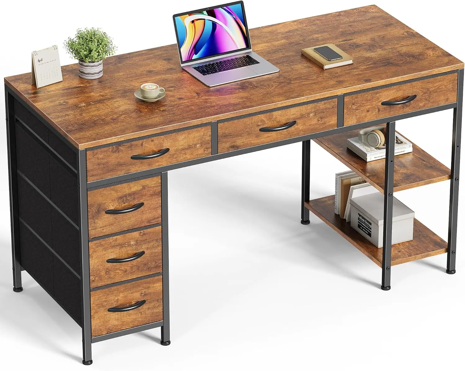

47 Inch Computer Desk with 6 Drawers, Reversible Gaming Desk with Shelves, Storage Corner Desk for Home Office Study
