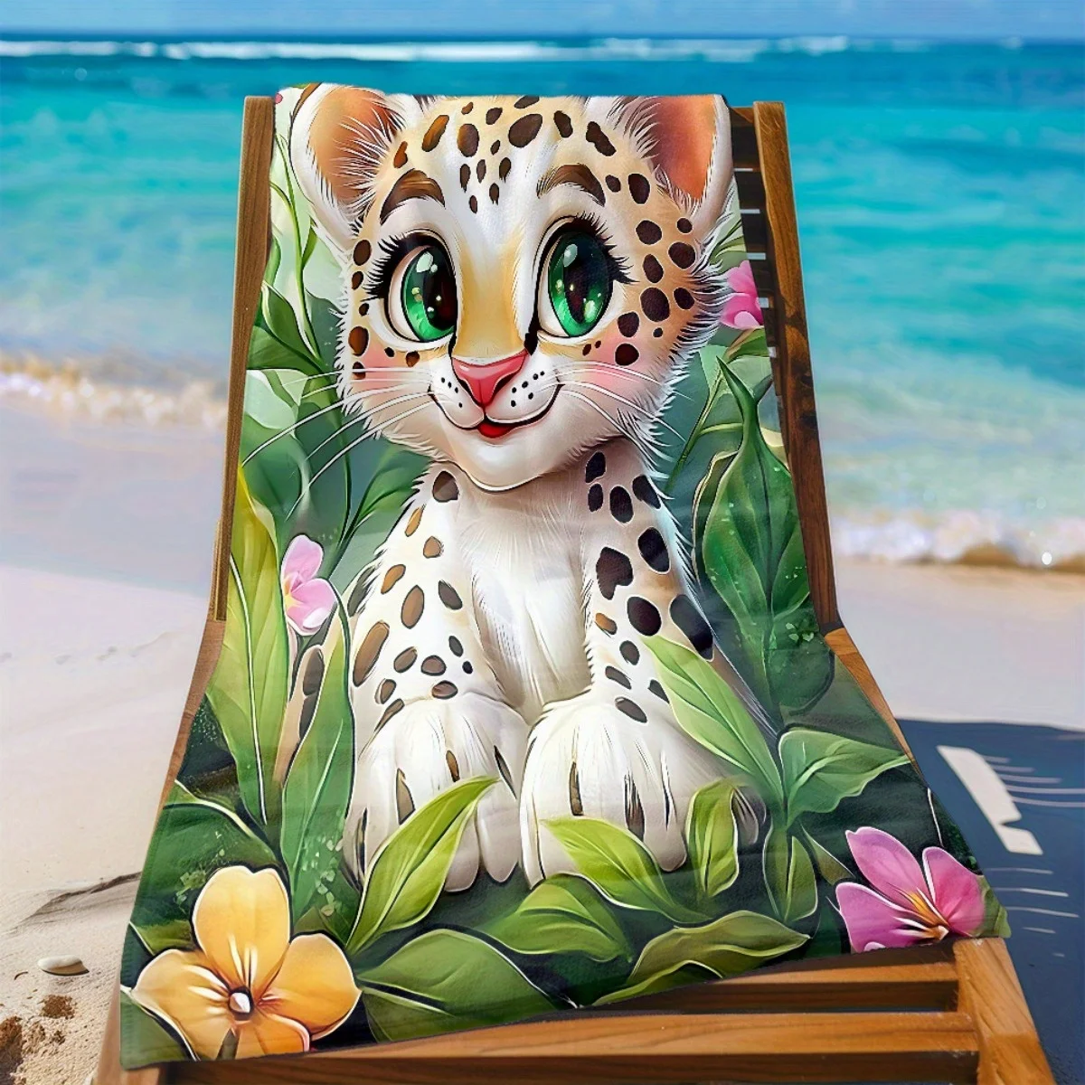 Adorable young tiger cub in the jungle polyester microfiber beach towel is highly absorbent, suitable for swimming beach outings
