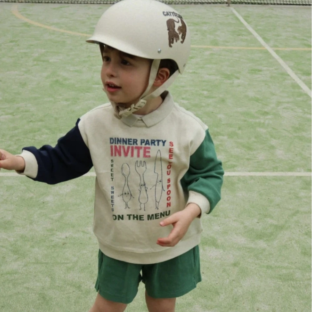 New KS Style 2026 Kids Sweatshirt & Pants Set Cartoon Print Hoodie Jacket Sports Tennis & Sailboat Graphic Pullover Streetwear
