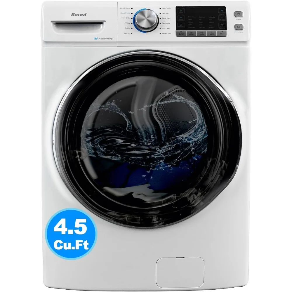 27 in. 4.5 Cu. Ft. Front Load Washing Machine with Quiet Inverter Motor, Steam and Water Plus Functions, 12 Washing Cycles, 120V