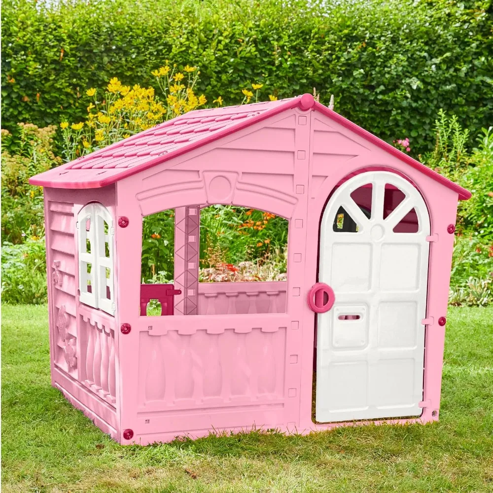 

Playhouses, House of Fun Playhouse for Kids – Indoor Outdoor – Working Door and Windows – Pink and White Candy Floss Color