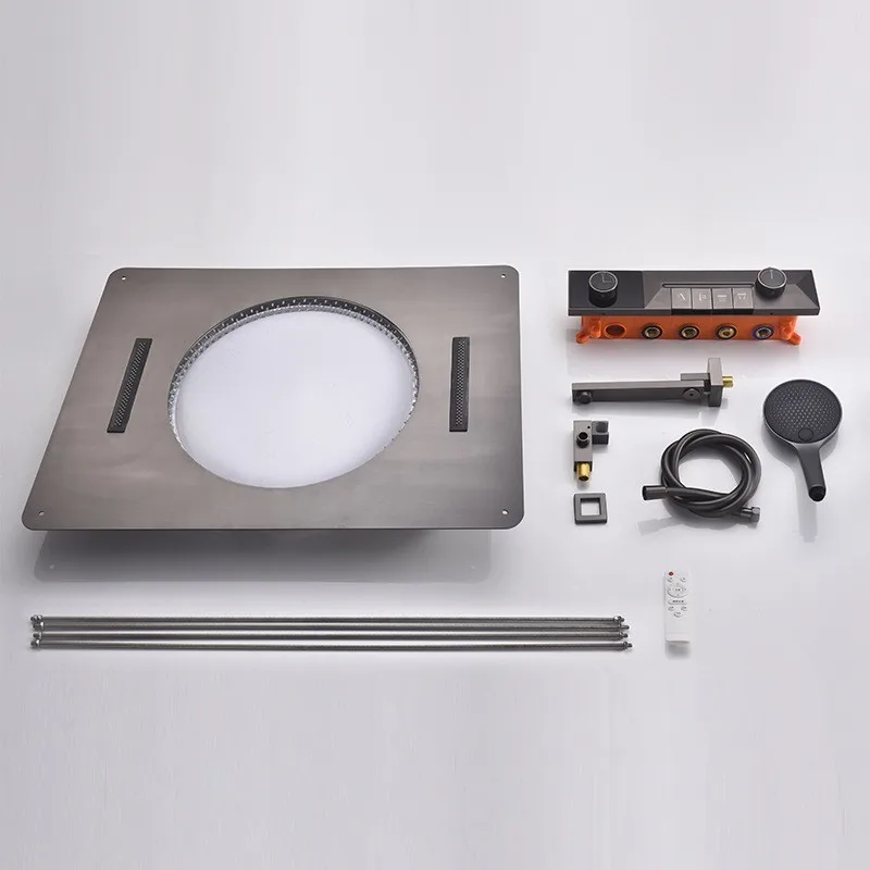 ضوء فاخر النحاس مربع شاشة ديجيتال ثرموستاتي جدار دش مجموعة رذاذ المطر شلال منفذ كبير أعلى رذاذ ذكي