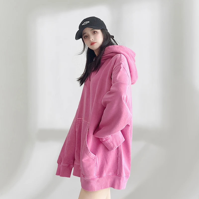 

Свободная женская толстовка оверсайз средней длины, прикрывающая бедра, удобная, в стиле кэжуал, красного цвета, весенняя, модная, хлопковая