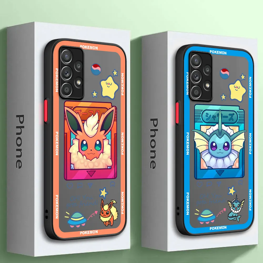 Phone Case For Samsung A52 A53 A12 A13 A14 A21s A22 A24 4G A32 A34 A54 A70 A72 A73 5G Cartoon Matte PC Cover Pokemon Pikachu