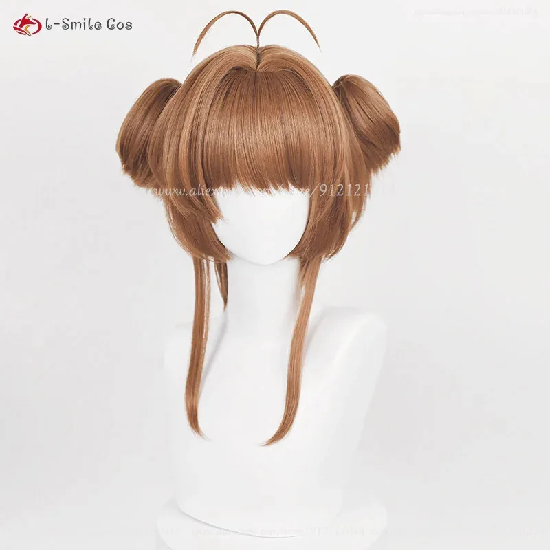 CyAnime ساكورا كينوموتو تأثيري حلي الباروكات 46 سنتيمتر قصيرة براون/الذهبي مقاومة للحرارة الاصطناعية الشعر هالوين شعر مستعار للحفلات + شعر مستعار Ca