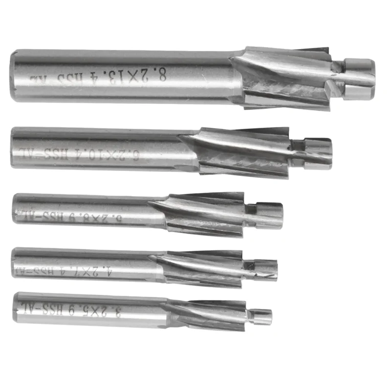 AB47-5Pcs HSS 카운터보어 엔드밀 M3-M8 파일럿 슬롯팅 공구 밀링 커터 카운터싱크 엔드밀