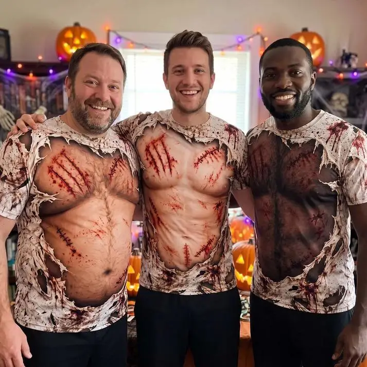 2026 Hot Halloween Funny Muscle Abs Or Beer Belly Shirt Zombie Costume Tee Ripped Bloody Body Illusion 3D Horror Shirt for Men