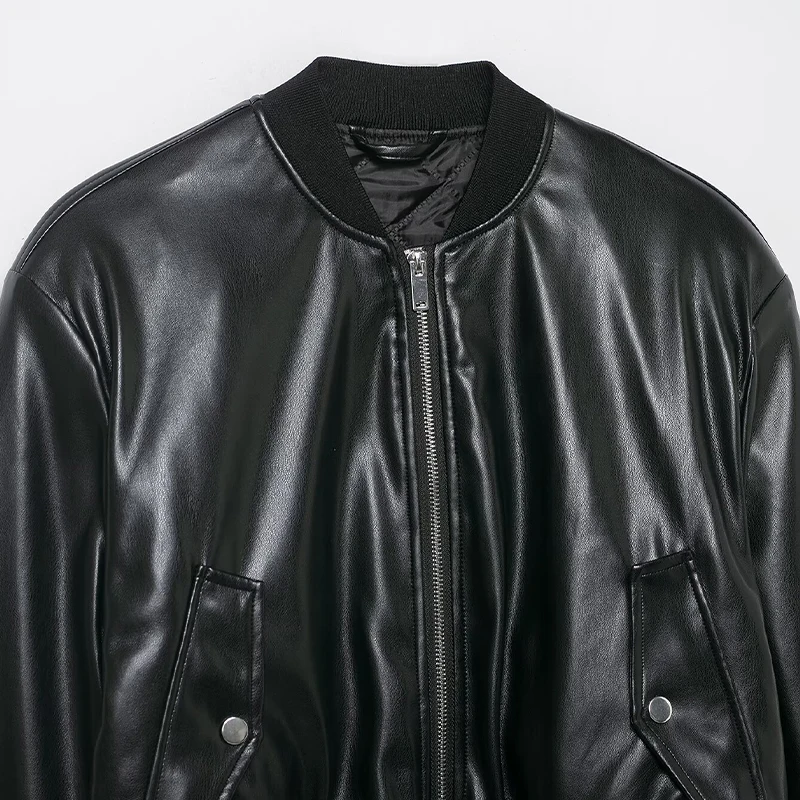 Willshela Moda donna con tasche PU Nero Cerniera frontale Bomber Giubbotti Vintage O-Collo Maniche lunghe Donna Chic Lady Outfits