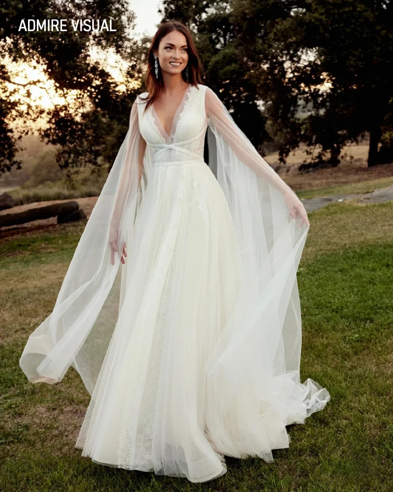 

Newest Wedding Dress A-Line V-Neck Neckline Court Train With Flaps Marry Custom Made Plus Sizes Vestidos De Novias