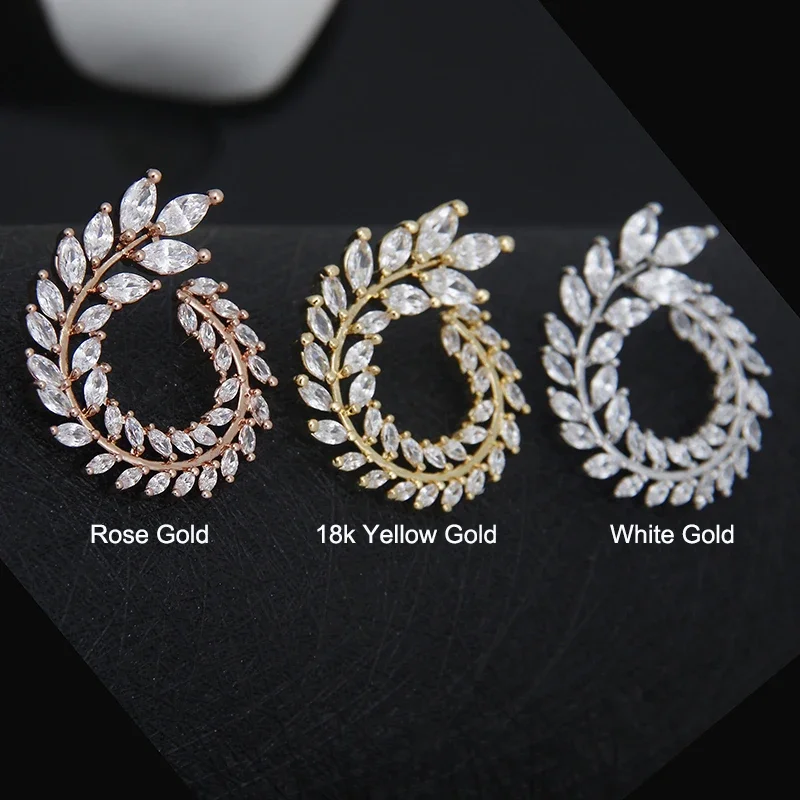 Luxury Brand New Fashion Olive Shape AAA+ Cubic Zircon Stud Earrings Branch Crystal Earings For Women Party Boucle d\'oreille 119