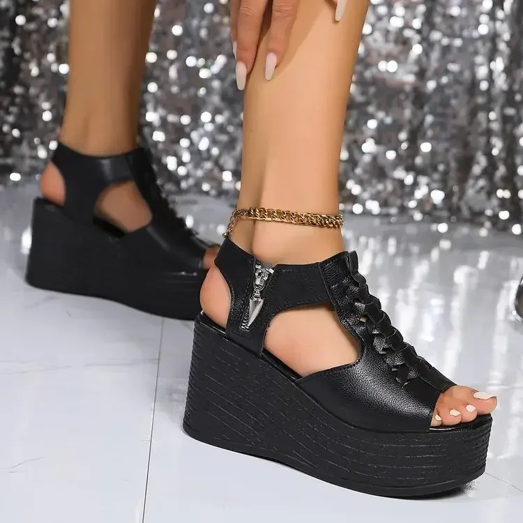 Wedges Sandals for Women 2024 Summer New Platform Fashion Footwear Black Casual Sandals Breathable and Light Weight