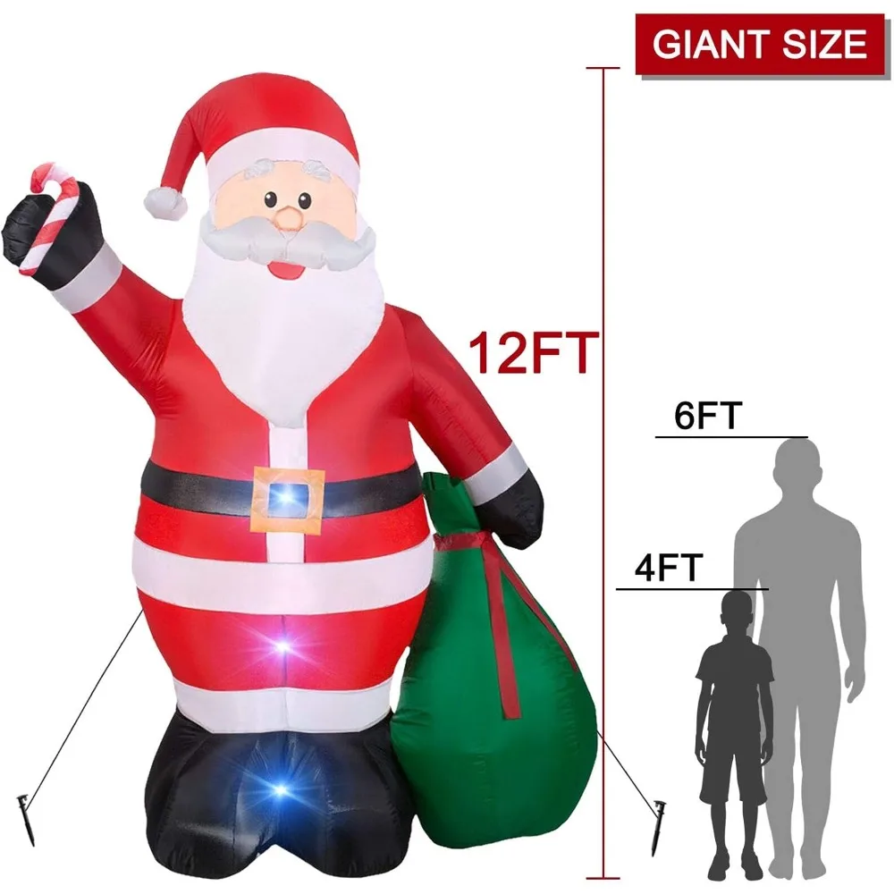 Christmas Inflatable 12 Foot Giant Outdoor Santa Claus with Gift Bag with LED Light Blow Up Yard Decoration Christmas Inflatable