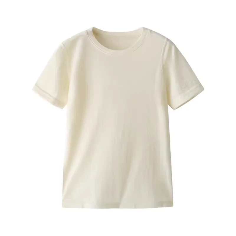 Kids T-Shirt 100% Merino Wool Solid Color Parent-Child Matching Outfits Comfortable Soft Breathable Casual Short Sleeve Tee view 5