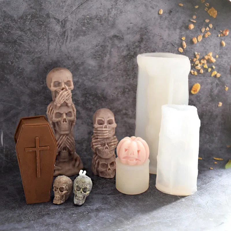 Halloween Skull Silicone Candle Mold Scented Candles Making Ghosthead Pumpkin Coffin Cake Chocolate Mould Home Party Decor Tools