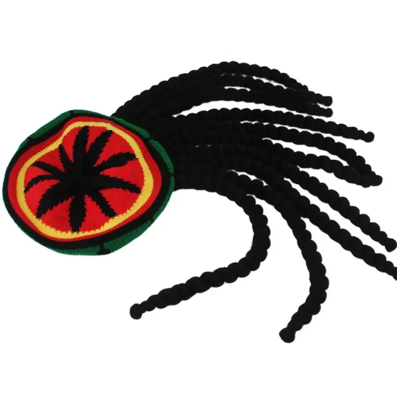 Men Women Novelty Dreadlocks Wig Hat Reggae Jamaican Style Crocheted Knitted Beanies Long Black Hair Halloween Beret Cap