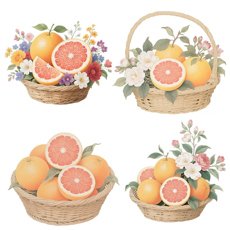 Three Ratels CAA61 Fresh Orange Basket Art Fruit Wall Stickers for Home Decoration Kitchen decals Fruit shop window stickers
