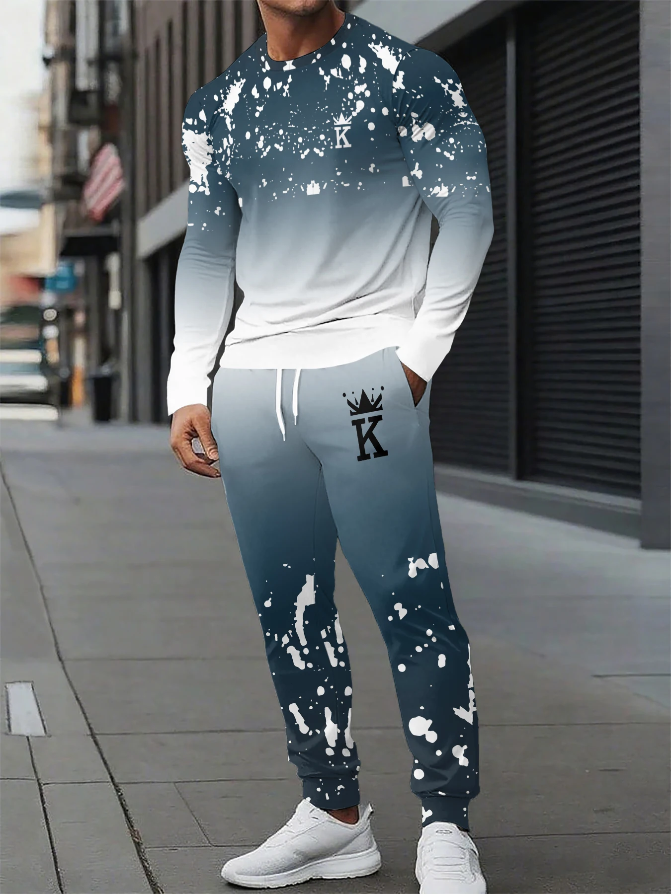 

Summer Casual Men's Adult Set printed pattern Men's Long sleeved Set Gradient Cool Casual sports 2pcs Sets