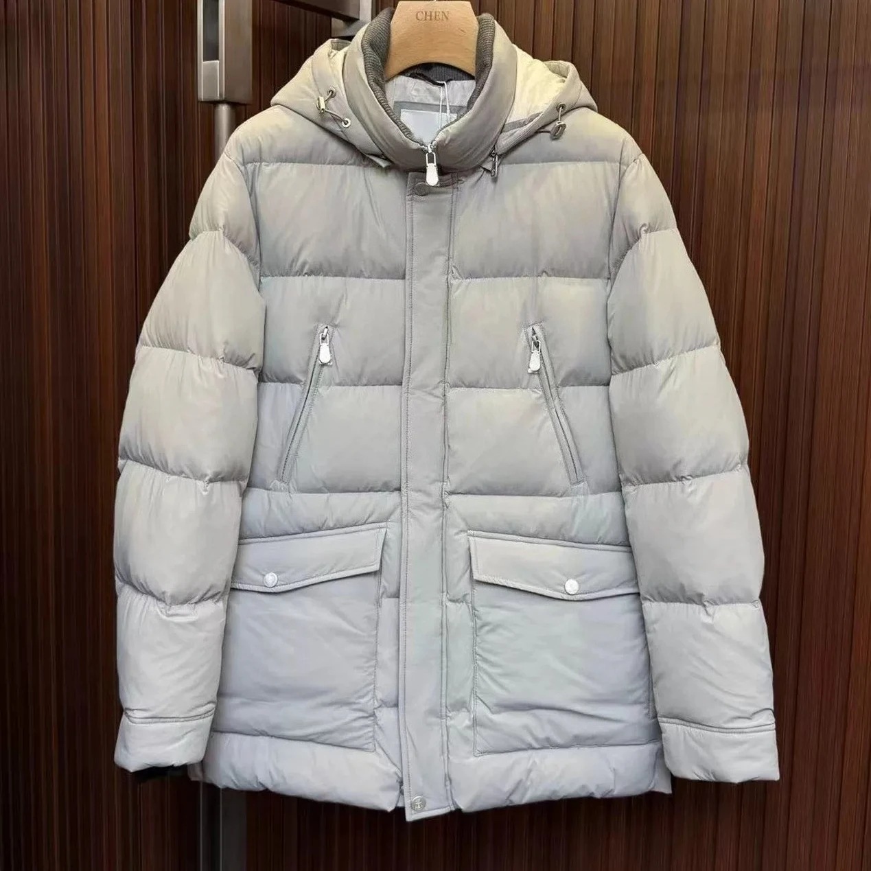 Italy BC old money style men's medium and long hooded down jacket casual windproof jacket
