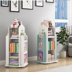 Children's Bookshelf 360° Rotating Cartoon Books Rack Floor Simple Child Book Shelf for Home Bookcases Furniture Book Rack