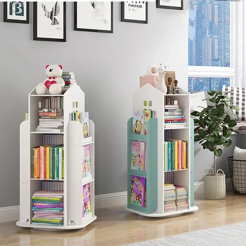 Children's Bookshelf 360° Rotating Cartoon Books Rack Floor Simple Child Book Shelf for Home Bookcases Furniture Book Rack