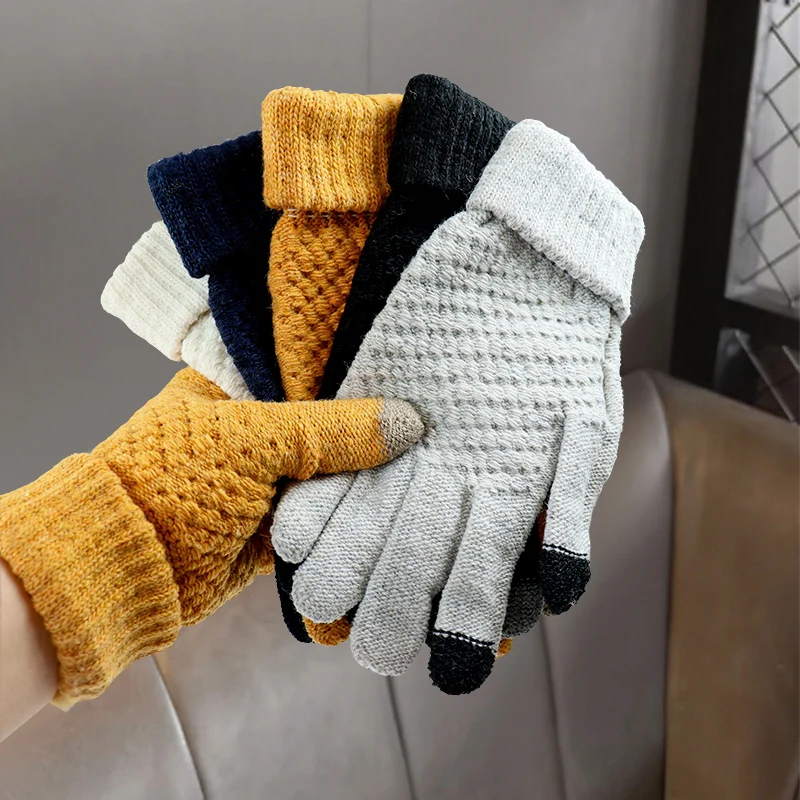 Paarhandschuhe für Damen im Winter, verdickt und mit Fleece gefüttert zum Wärme- und Kälteschutz, niedliche Herren-Winterrad-Fünf-Finger-Touchscreen-Handschuhe im koreanischen Stil