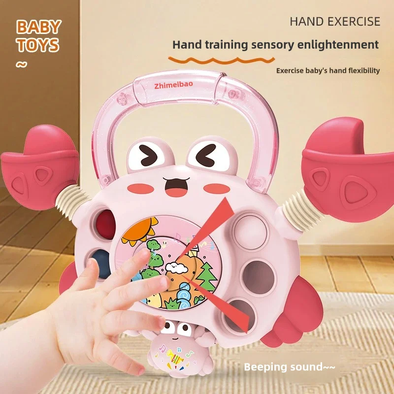 ألعاب الأطفال الحسية سيليكون الصحافة سحب السلطعون مونتيسوري لعبة النشاط سبعة في واحد كراب على شكل دمية شخشيخة جرس اليد مع صافرة