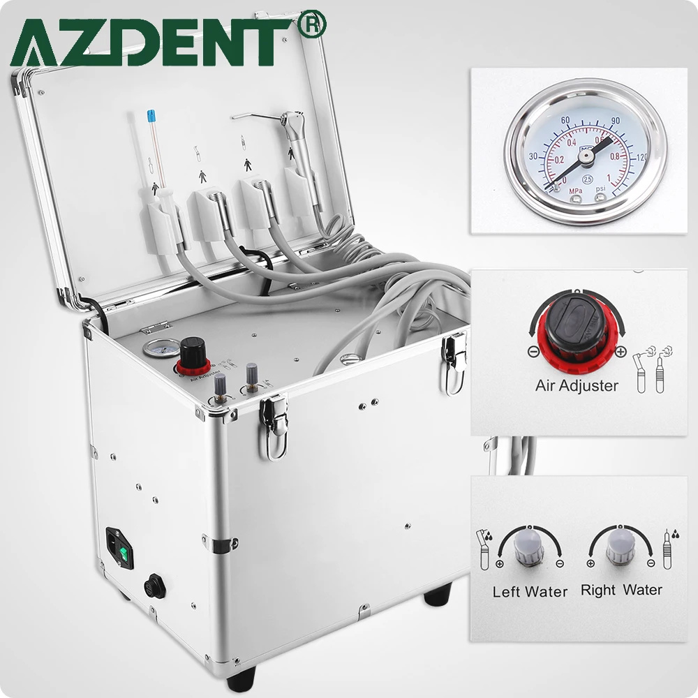 AZDENT Portable Dental Turbine Unit with Air Compressor Suction Triplex Syringe Dental Surgery Turbine Units Dentistry Equipment