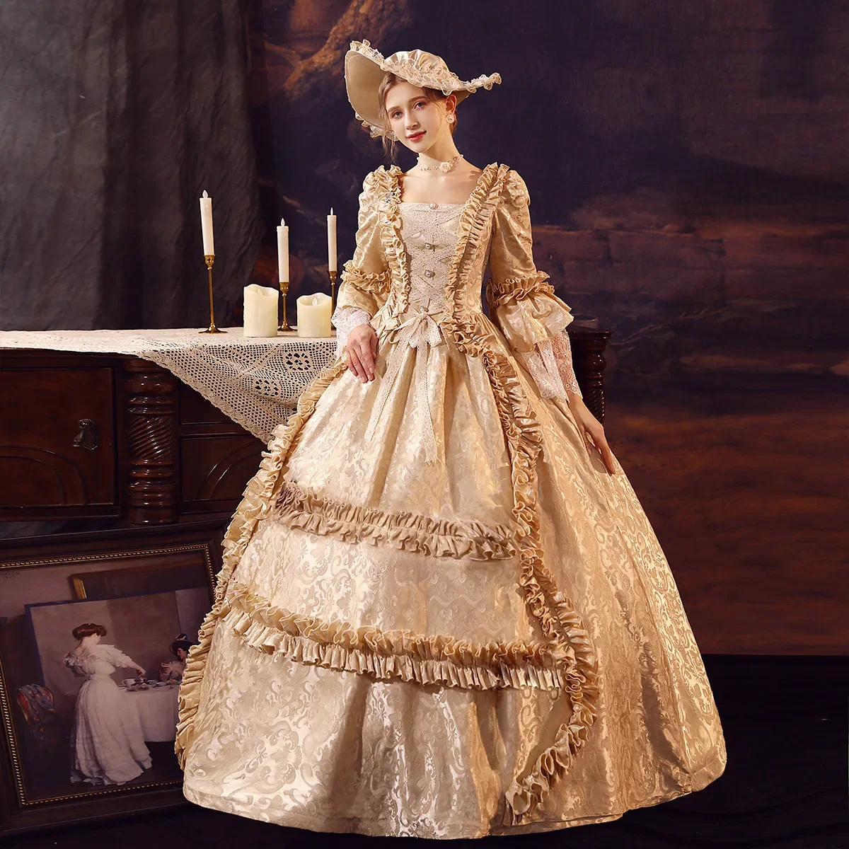 Medieval Renaissance Victorian Dress Women 18th Century Europe Rococo Queen Marie Antoinette Baroque Champagne Ball Gown Costume