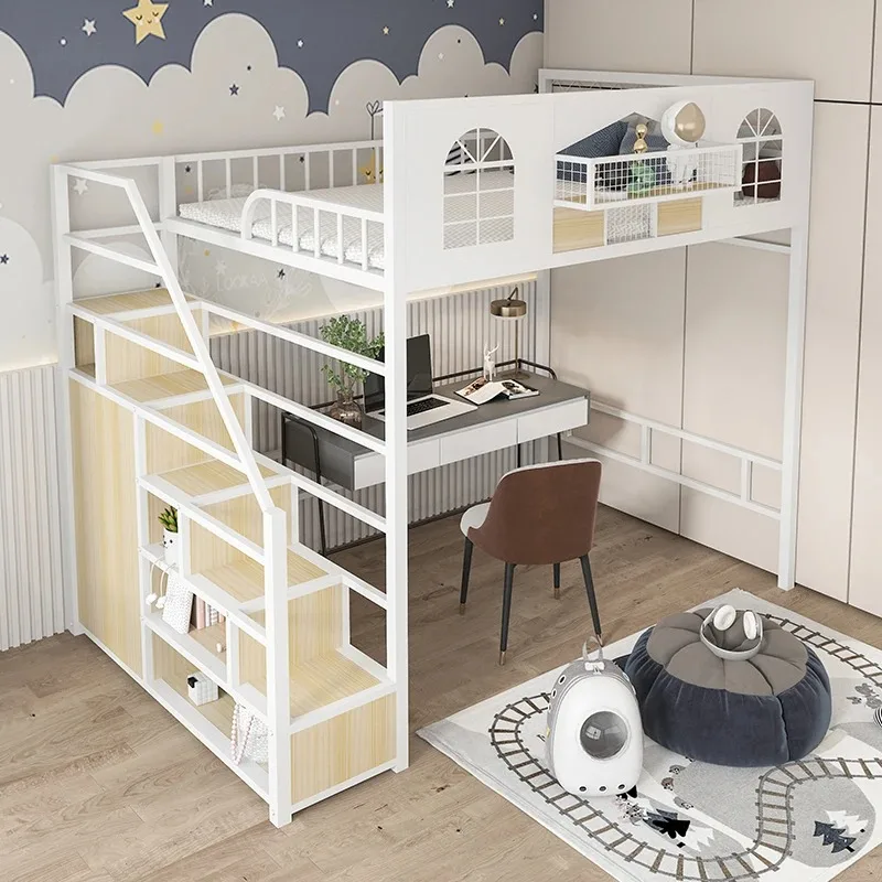 Wrought iron loft sheets, upper beds, small apartments, space-saving, modern and simple lofts, duplex children's loft beds