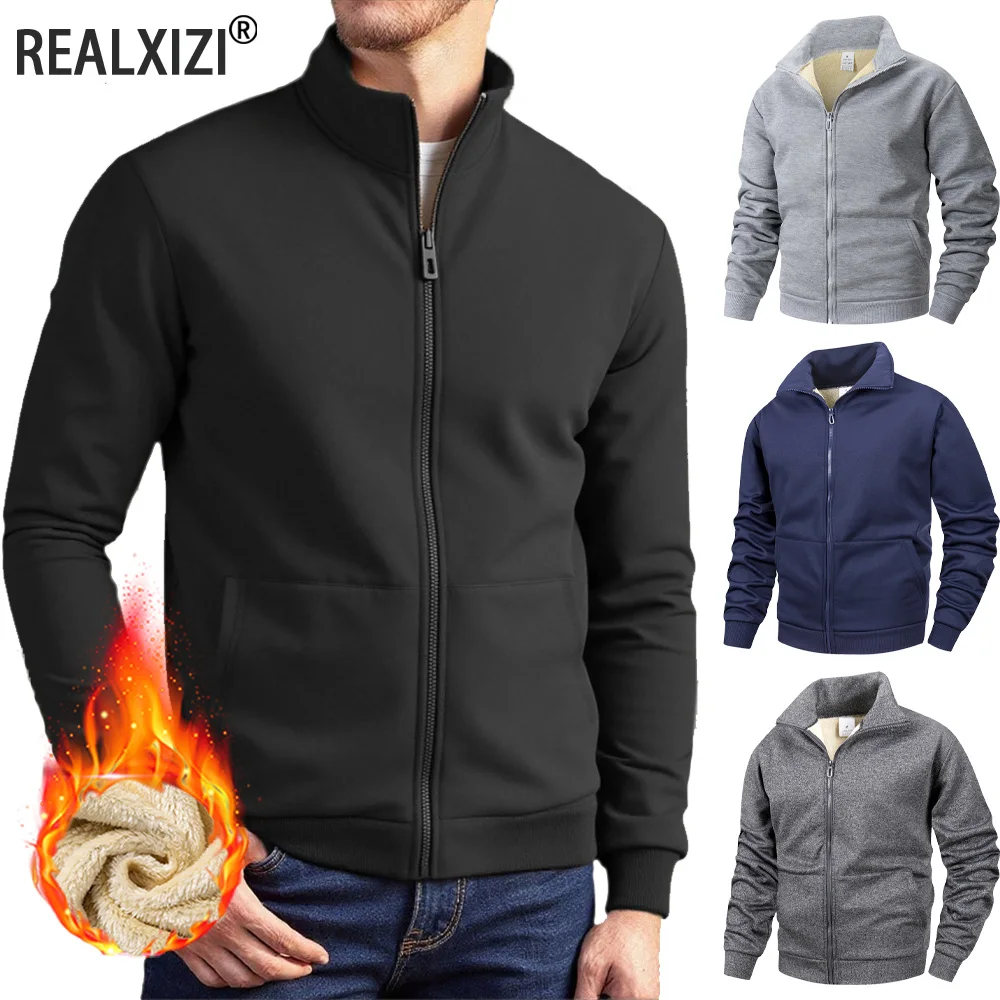 

Winter Men's Fleece Thicken Jacket Zipper Stand Collar Sweatshirt Coat Clothing Outdoor Warm Sportswear Men Daily Casual Jacket