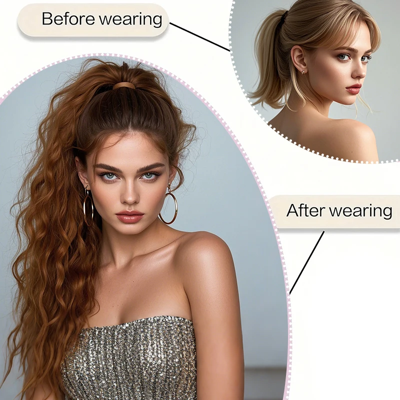 شعر مستعار 18 بوصة ذيل حصان اصطناعي طويل مجعد مع حبل شعر مرن وصلات شعر عصرية للاستخدام اليومي إكسسوارات شعر للحفلات #5