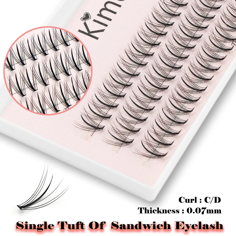 kimcci Professional Makeup 60 clusters Personal Cluster Eyelash Single tuft of M sandwich eyelash Grafting False Eyelashes