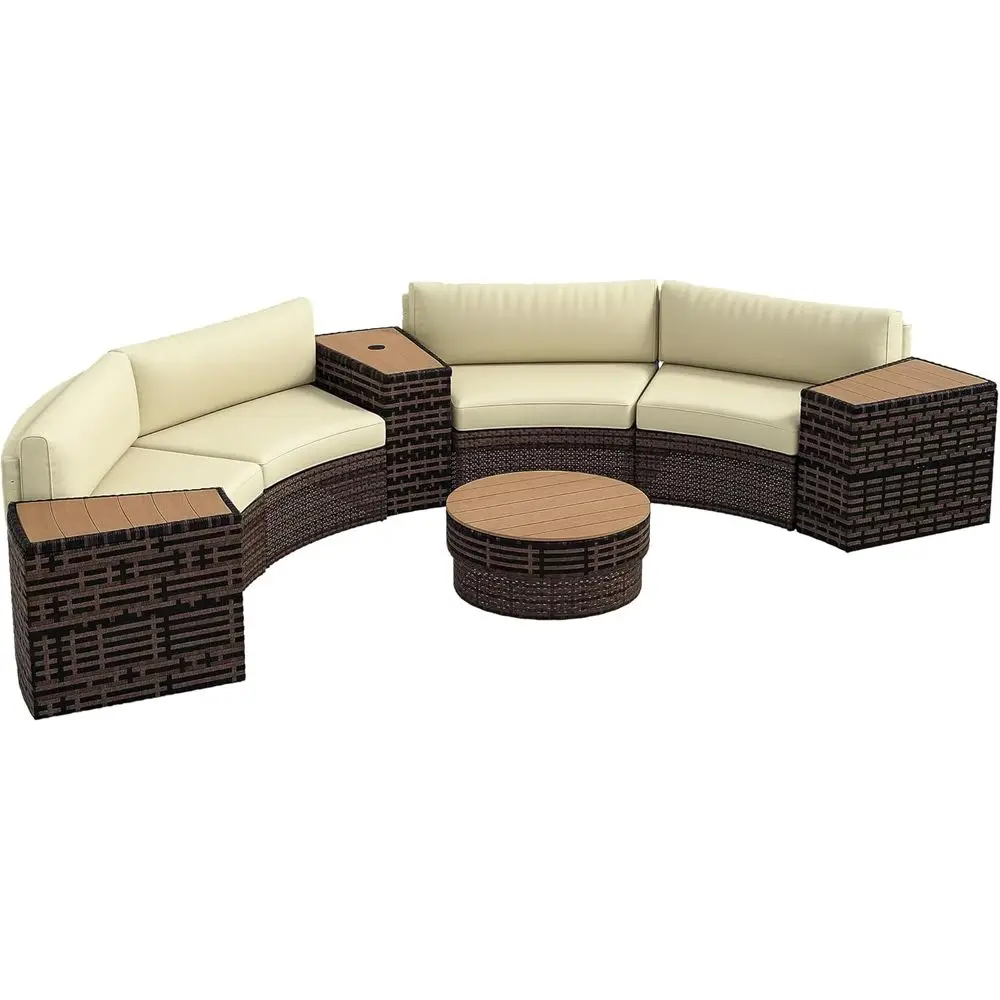

8-Piece Outdoor Patio Furniture Set: 4 Rattan Sofa Chairs & 4 Tables, Storage, Umbrella Hole, Suitable for Backyard, Lawn, and P