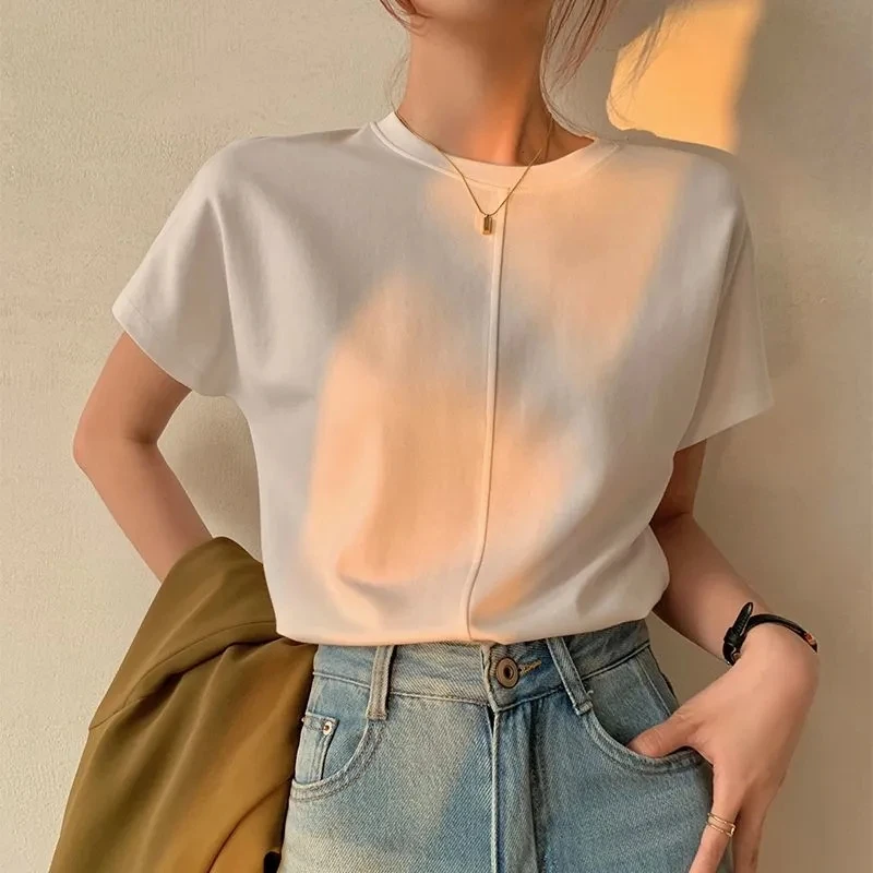 White  Style round Neck Short Sleeve T-Shirt Women's Summer Fashion Print Top Cotton 100% New 2025 Model from Guangzhou