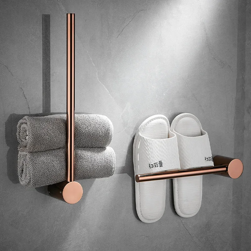 Brass Bath Towel Holder for Bathroom, Single Rod Slipper Holder, Moisture-Proof Towel Rack, Luxury Style