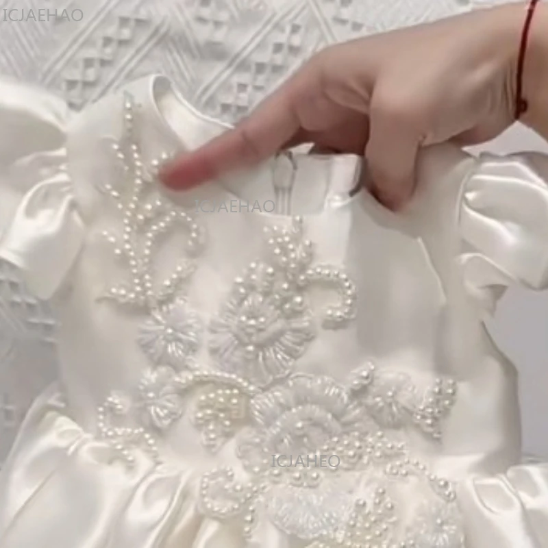 2026 Kids Girls Birthday Princess Dress Satin Performance Gown Pageant Formal Celebration Outfit Children Host Flower Girl Piano