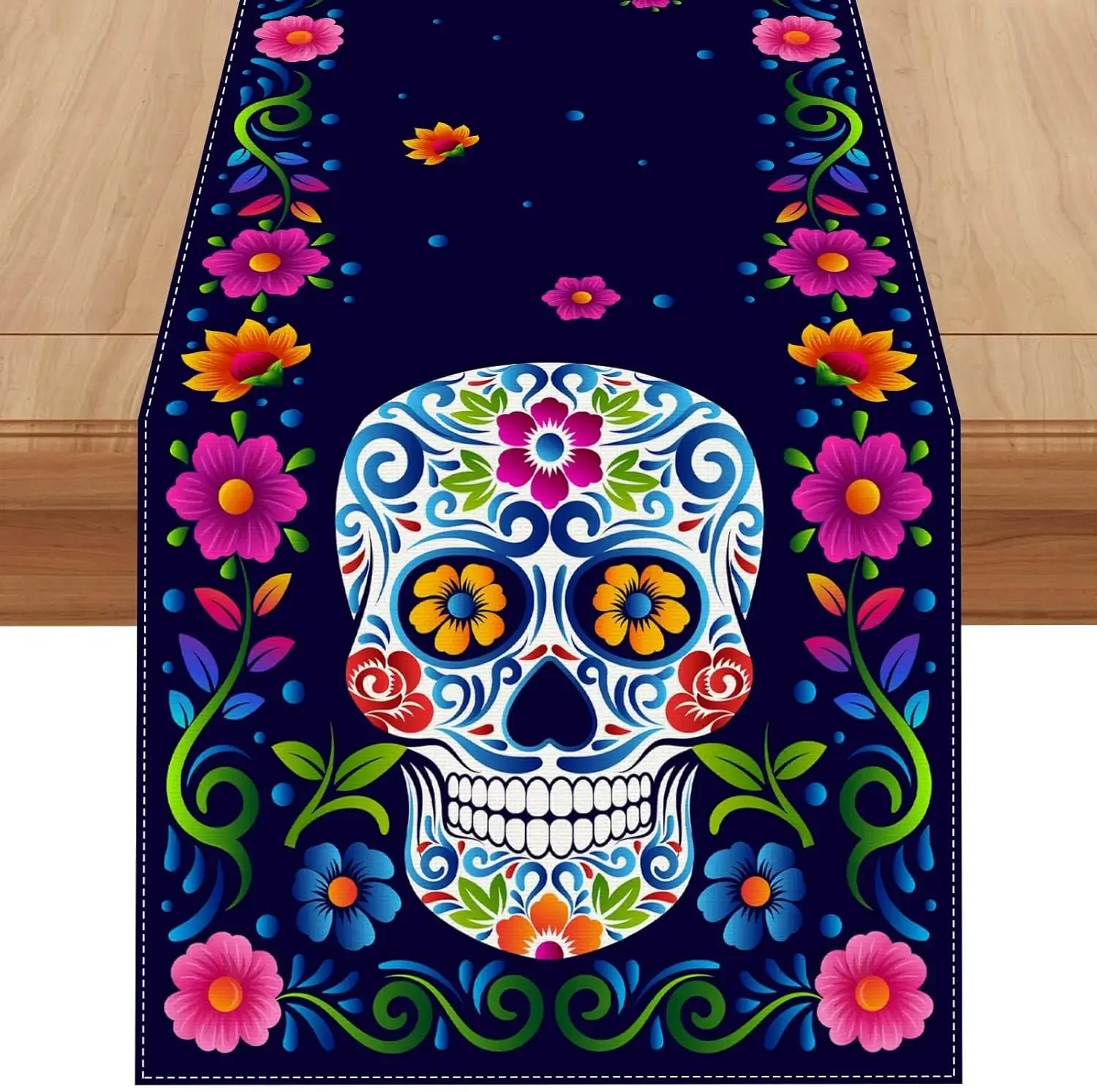 Mexican Day Of The Dead Skull  2026 Table Runner Party Decor Reusable Kitchen Dining Table Runner Dia De Los Muertos Decorations