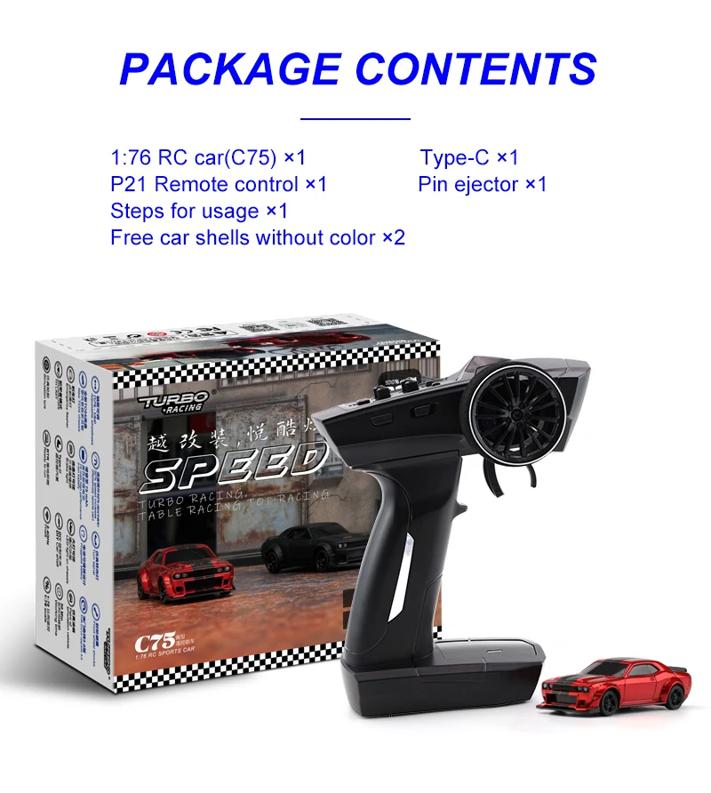 Turbo racing 1:76 c75/c76 estrada carro controlado por rádio mini