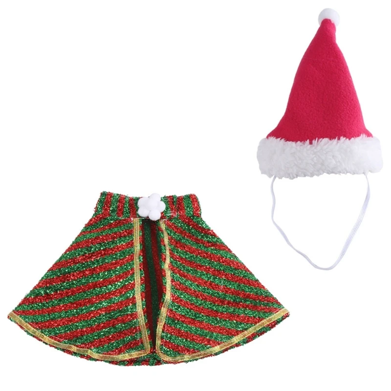 Christmas Dog Costume Suit Santa Hat Striped Cloak Party Gathering Pet Outfit Dropship image 4