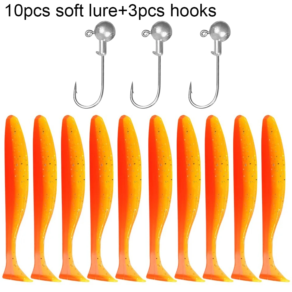 10 STKS Zachte Lokken 5.5 cm 7 cm 10 cm T Staart Worm 3 STKS Jigging Hoofd Haak 3g 5g 10g Metalen Jig Karpervissen Pesca Swimbait Gear Kit Aas