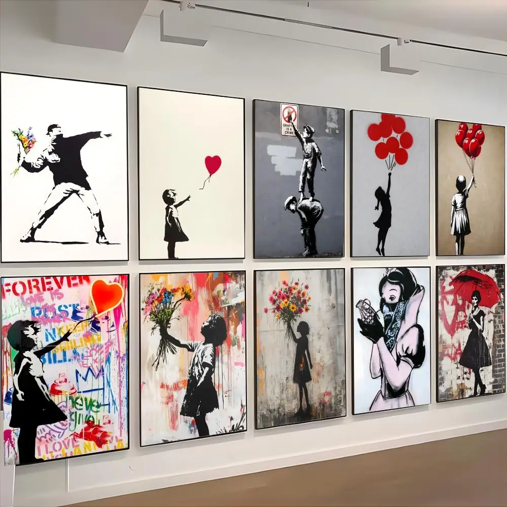 Affiche d'artiste de rue Banksy, autocollant rétro en papier kraft, décoration murale artistique pour chambre, bar, café