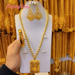 New Dubai 24K Gold Plated Jewelry Necklace Bracelet Women's Earrings Jewelry Three Piece Set YY10356