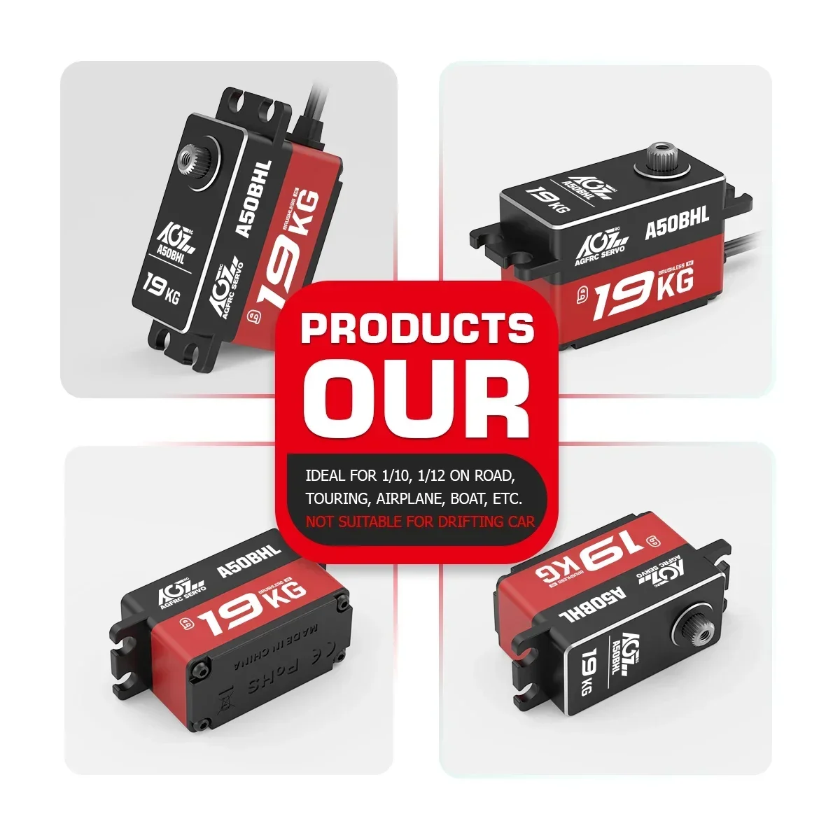 AGFRC LOW PROFILE A50BHL A50CHM โปรแกรม 19KG 18KG Brushless Coreless Digital RC Servo สําหรับ 1:10 1:12 RC เรือเครื่องบินรถ