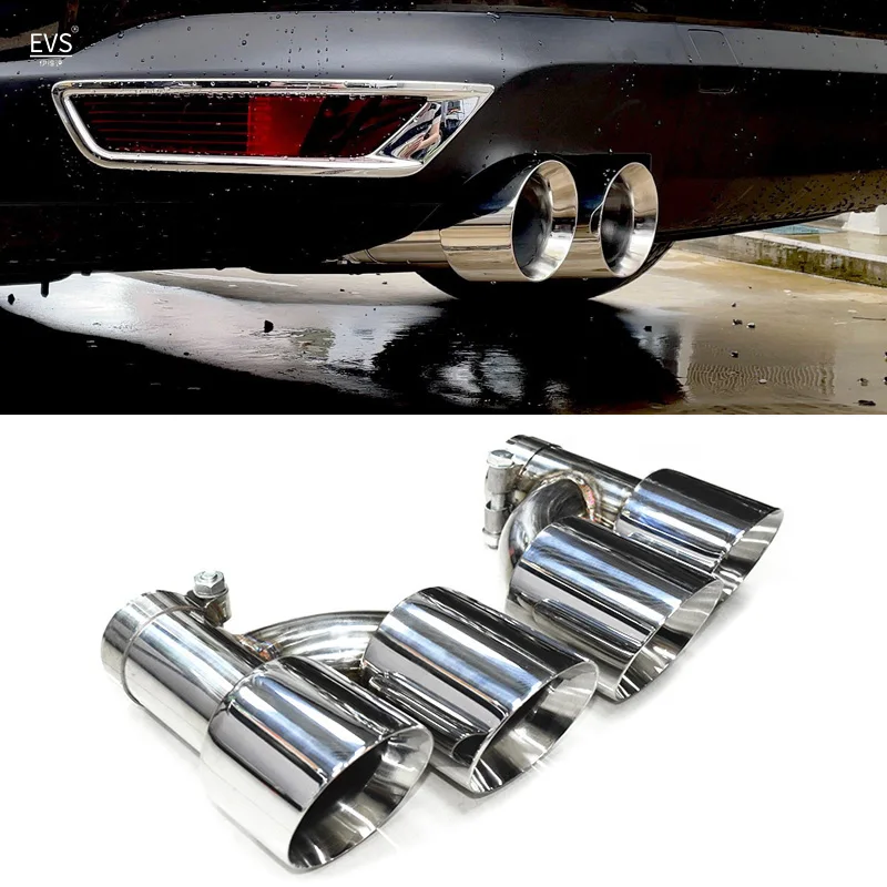 1 Pair H Shaped Dual Exhaust Tip Car Universal Exhaust Pipe Stainless Steel Muffler Tips 60mm Inlet Nozzle Exhaust System