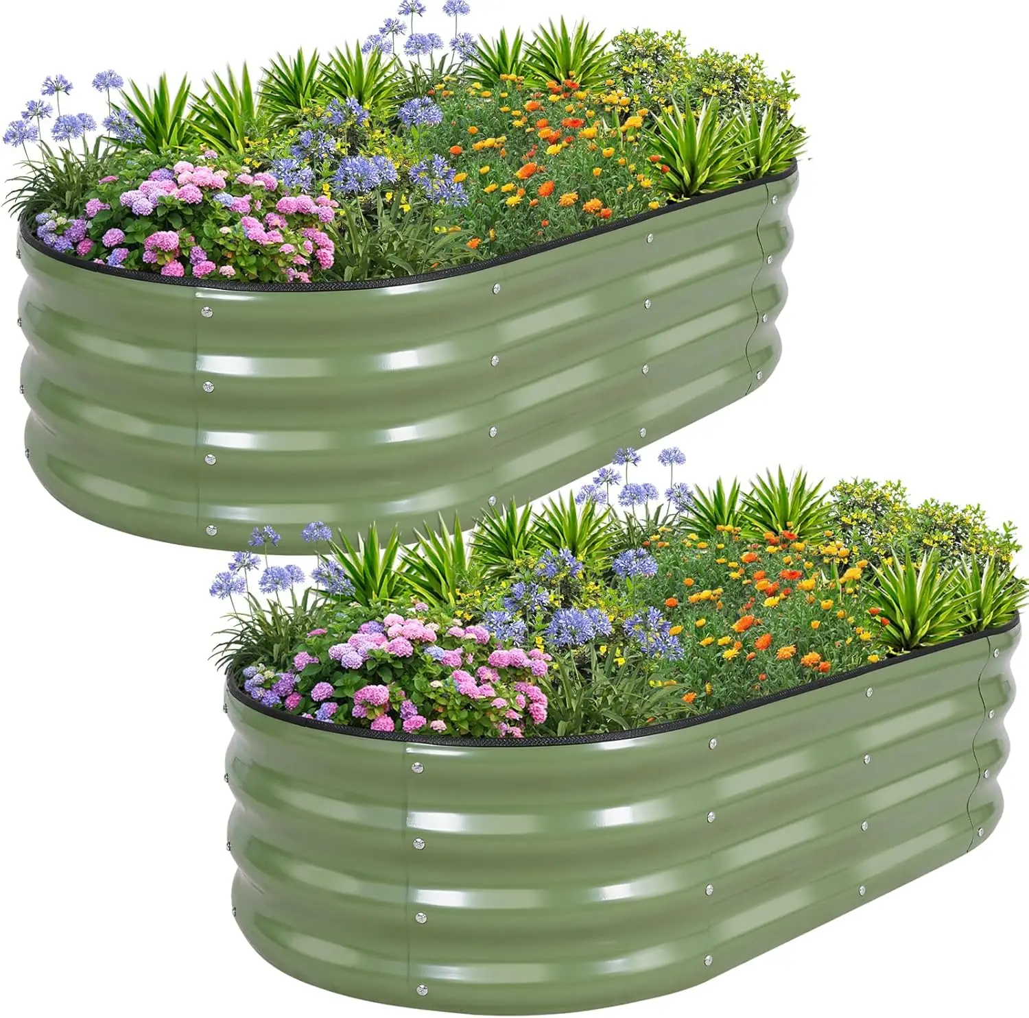 Raised Garden Bed & Garden Box, Galvanized Metal, 4x2x1ft, Green-2pack