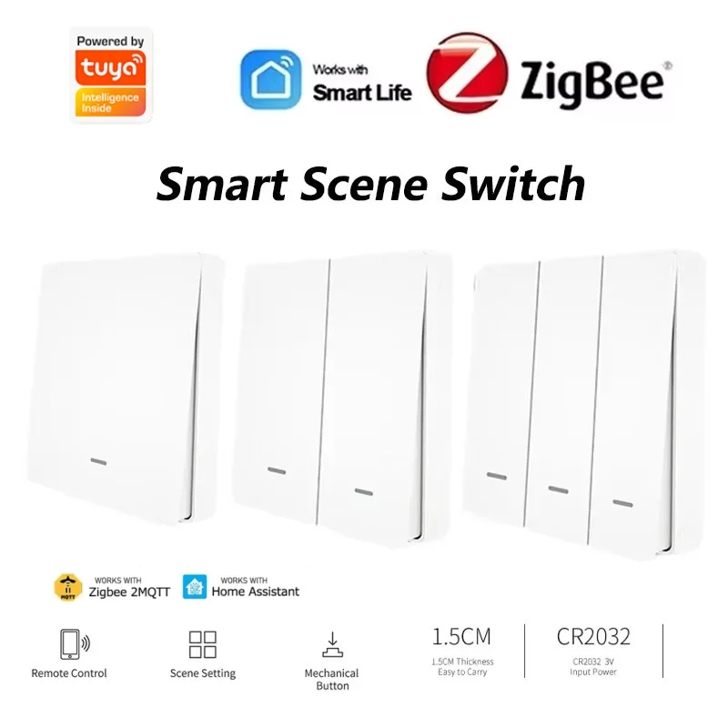 Bouton de commande intelligent Tuya Zigbee 3.0 – Télécommande sans fil 1/2/3/4 boutons – Compatible avec l'application Smart Life/Tuya et Home Assistant
